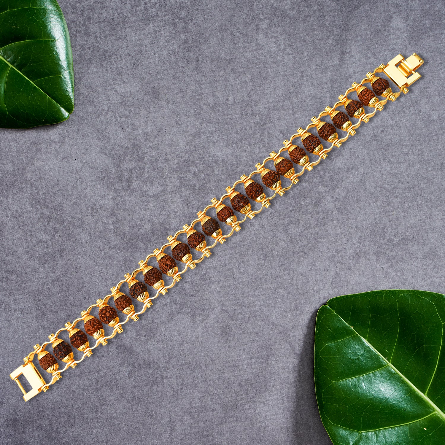 Rudraksha Rakhi For Brother Golden Modern Rudraksha Bracelet Rakhi (1 Pc) - Springkart 