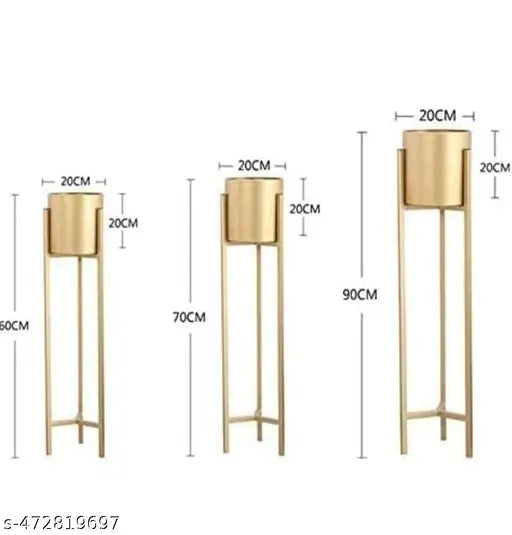 Metal Planters Pot Holder (Round Base) with Metal Plant Stand (Gold, Set of 3) | Tall Indoor Plant Stand with Planter Pot, suited for indoor/outdoor Plant stande  Planter stande with pot Metal planter