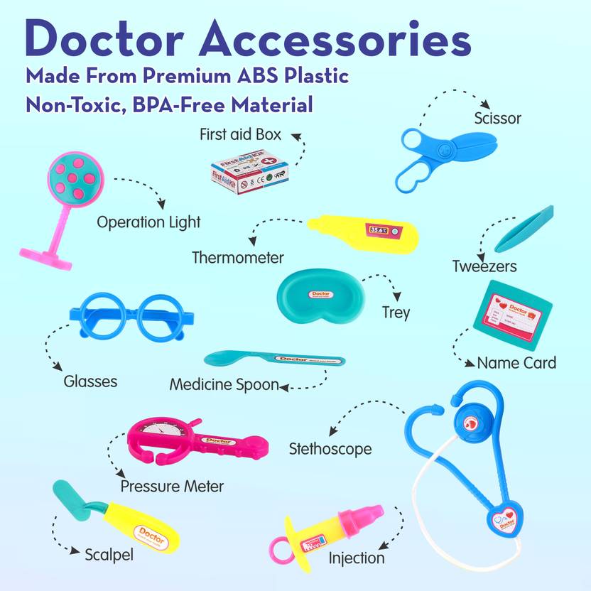 333MART Doctor & Beauty Playset Pretend Play Set combo with Foldable Suitcase(Blue/Pink)