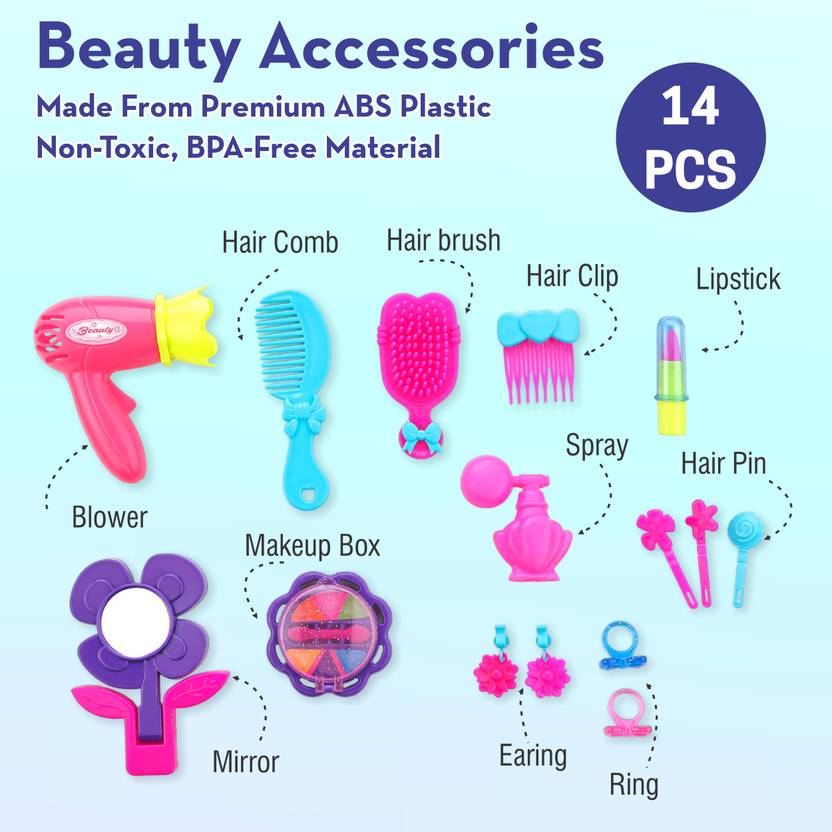 333MART Doctor & Beauty Playset Pretend Play Set combo with Foldable Suitcase(Blue/Pink)