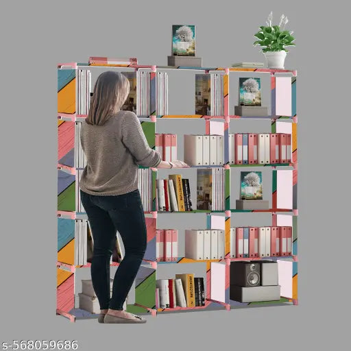 18 Shelf Book shelf Almirah - Foldable, Collapsible & Portable bookshelf, Showcase bookstand