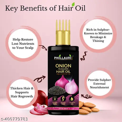 Phillauri Onion Black Seed Hair Oil Controls Hair Fall, NO Mineral Oil, Synthetic Fragrance (100ml) pack of 2 - Springkart 