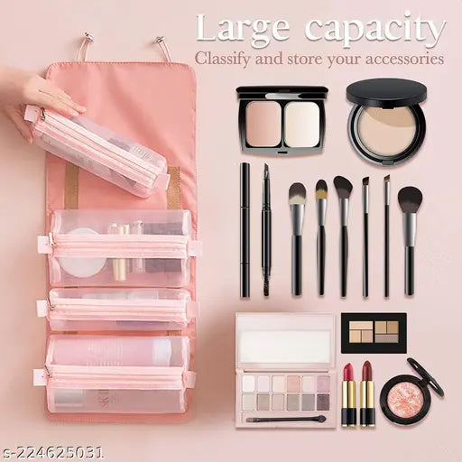 4 in 1 Foldable Toiletry Bag for Travel, Detachable Makeup Pouch, Cosmetic Organizer Bag for Women (pack of 1, Multicolor)