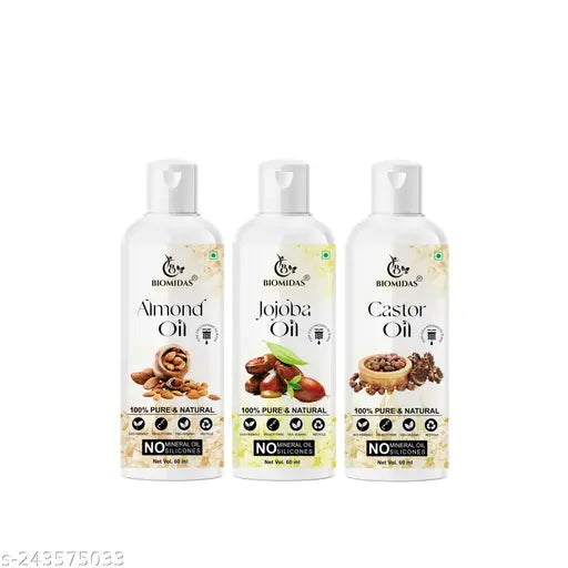Biomidas 100% Pure Almond Oil & Jojoba Oil & Castor Oil 60ML Combo (Pack Of 3)