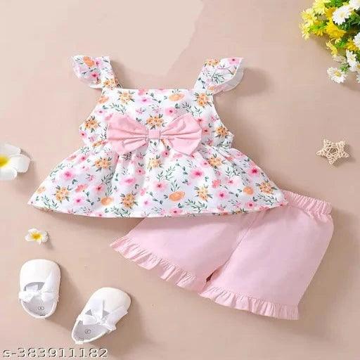 Toddler Girls Floral Print Bow Front Top With Shorts