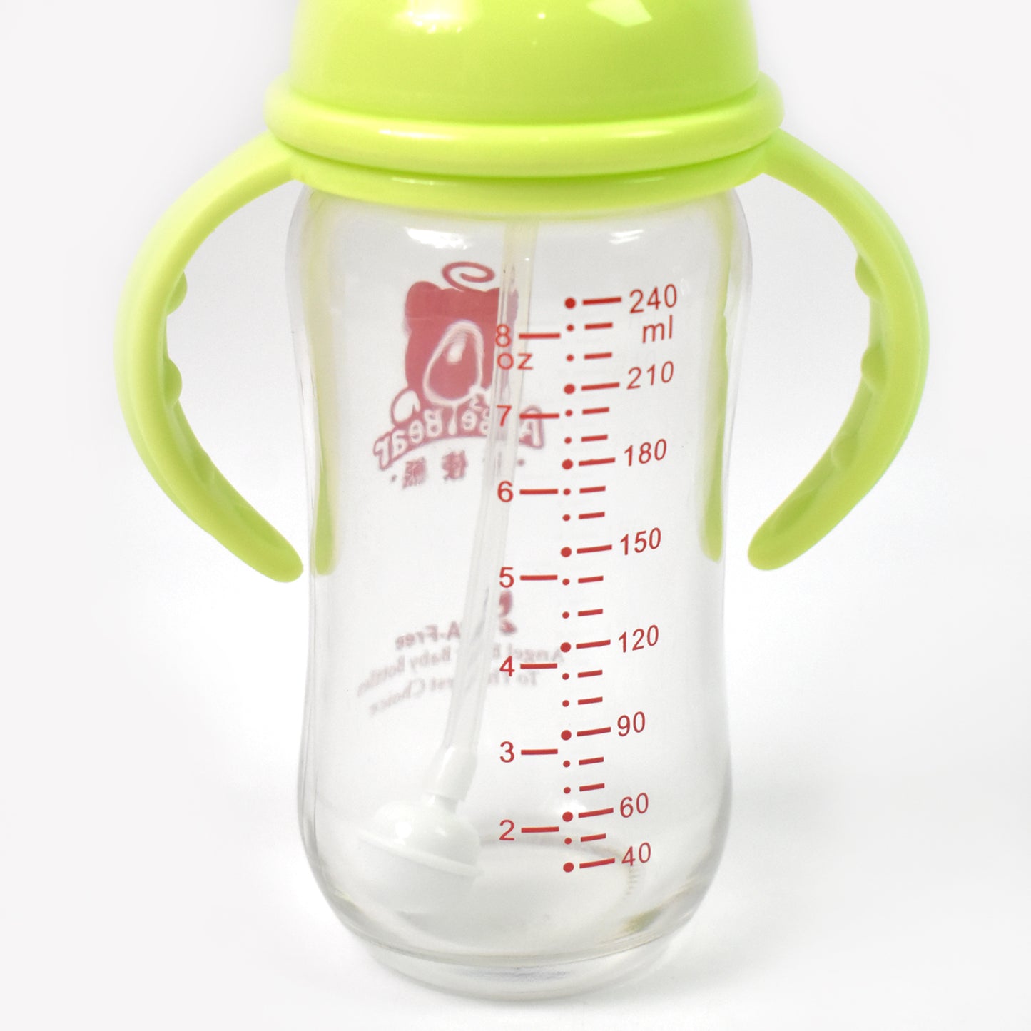Glass Baby Feeding Bottle With Handles Straw (240 Ml 1 Pc) - Springkart 