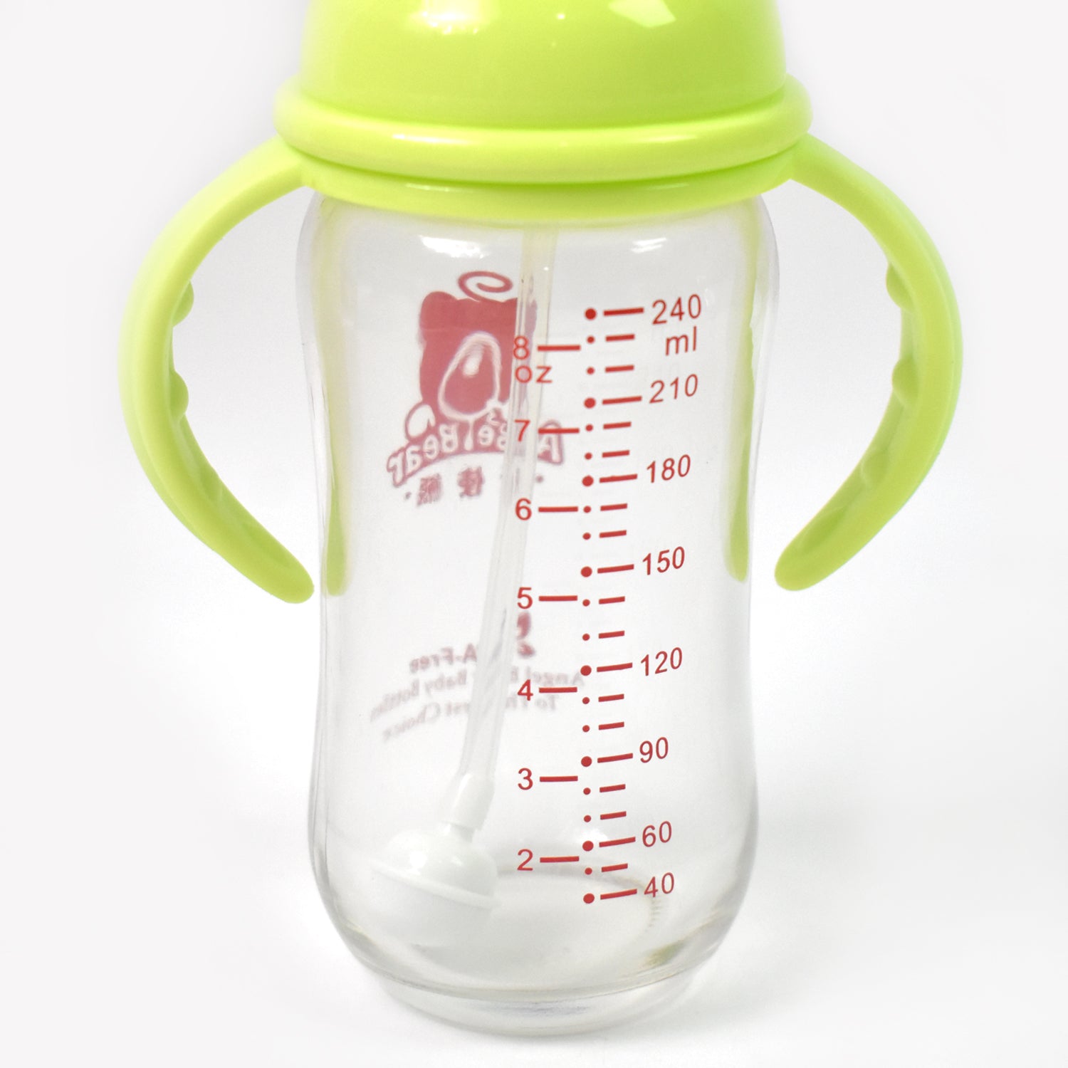 Glass Baby Feeding Bottle With Handles Straw (240 Ml 1 Pc) - Springkart 