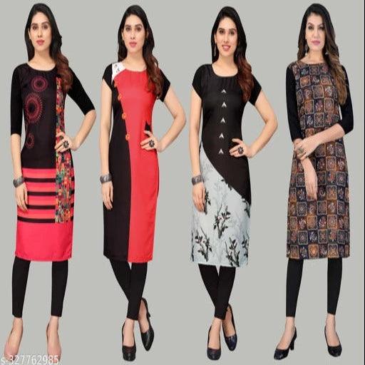 Women's Crepe Printed Long Kurti Combo Of 4 - Springkart 