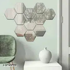 VSA OLLIVANDERS 12 Hexagon  Acrylic Mirror Wall Stickers for hall room, bed room, Kitchen.