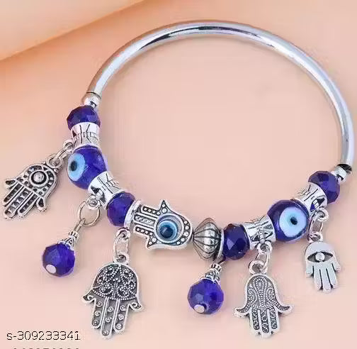 Woofh Trendy Blue Beads Hamsa Hand Evil Eyes Bracelet for Girls/Women Lucky Charm Bracelet