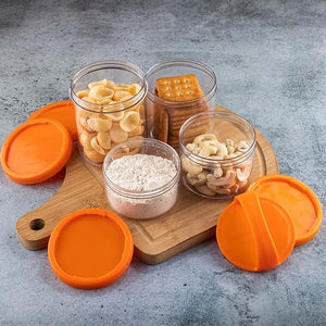 4-in-1 Modular Dry Fruit & Snack Storage Container – Airtight, Stackable Plastic Jars with Easy Carry Handle for Home & Travel Use