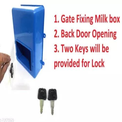 Gate Fixing Milk Box with Door opening at Back | Blue | Size: 28x25x10 (in cm) - Springkart 