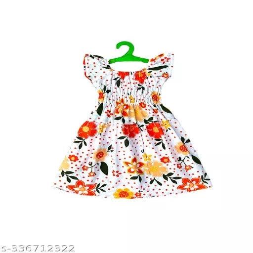 Trendy Fancy Designer White Multicolored baby Girls Cotton Floral Printed Frocks / Midi / Jabhla Dresses set for infant to kids (Combo Pack of 4) - Springkart 