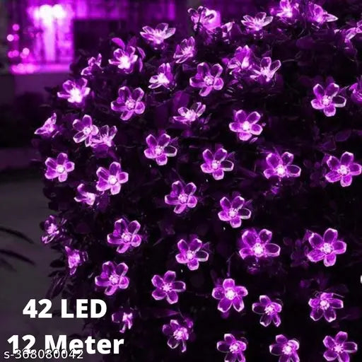 Diwali Gift Flower LED Made in India Silicon Flower Curtain String for festivals (12 Meter, Pink)