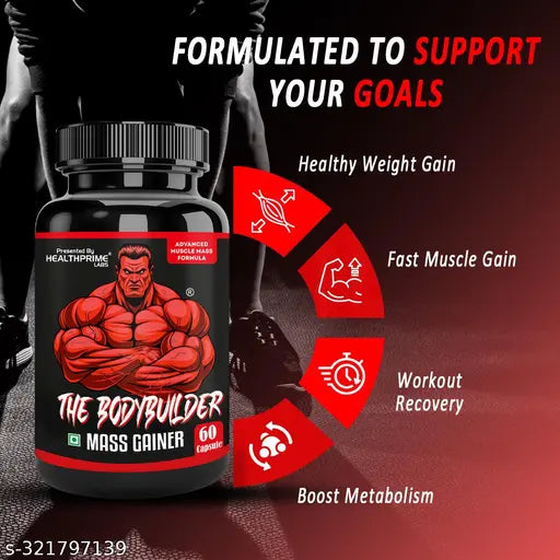 Mass Gainer for Muscle Building, Weight Gain & Muscle Mass Gain Whey Protein 60 Caps (HEALTHPRIME LABS THE BODYBUILDER) - Springkart 