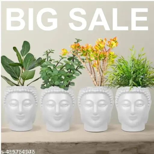 Premium Quality White color Buddha Flower Pots , A Perfect Gift /Gift Item /Gift pack / Gifting Item For Home Décor & Gardening Pack Of 4 .