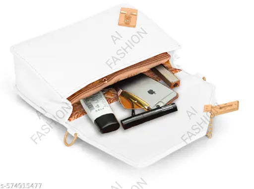 AI FASHION Women's PU Hand Bag Shoulder Bag Sling Bag | Ethereal Design | Adjustable Strap | Embellished With Strap Perfect For Party Travel Or Daily Use For Girl And Women