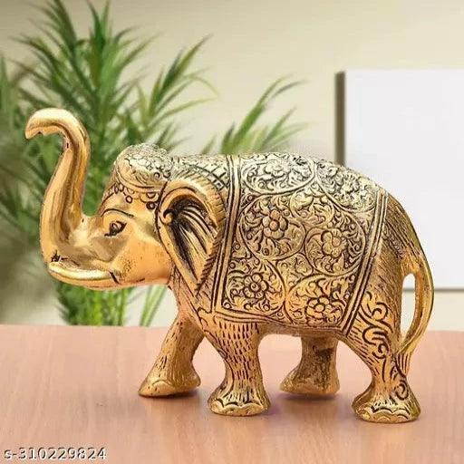 Metal Elephant Statue Gold for Your Home, Office Decorative Showpiece - 9 cm (Aluminium, Gold) - Springkart 