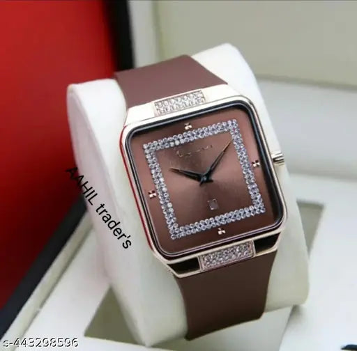 Latest square dimond dail design rubber strap analog watch for girls