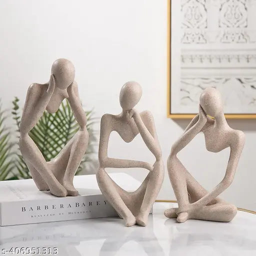 Thinker Statues Set of 3, Sandstone Resin Thinker Statue Ornaments, Abstract Style Sculpture Statue Collectible Figurines for Home Decor/Office/Bookshelf/Desktop/Decorations showpiece livingroom bedroom home decorative statue gift