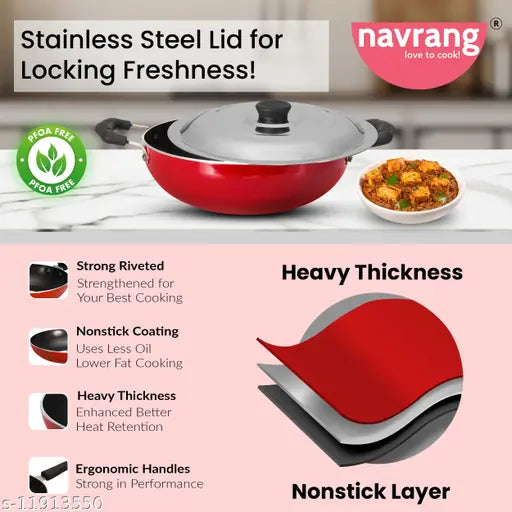 Navrang NS KADAI 230 WITHLID Non-Stick Deep Kadhai 2000 mL