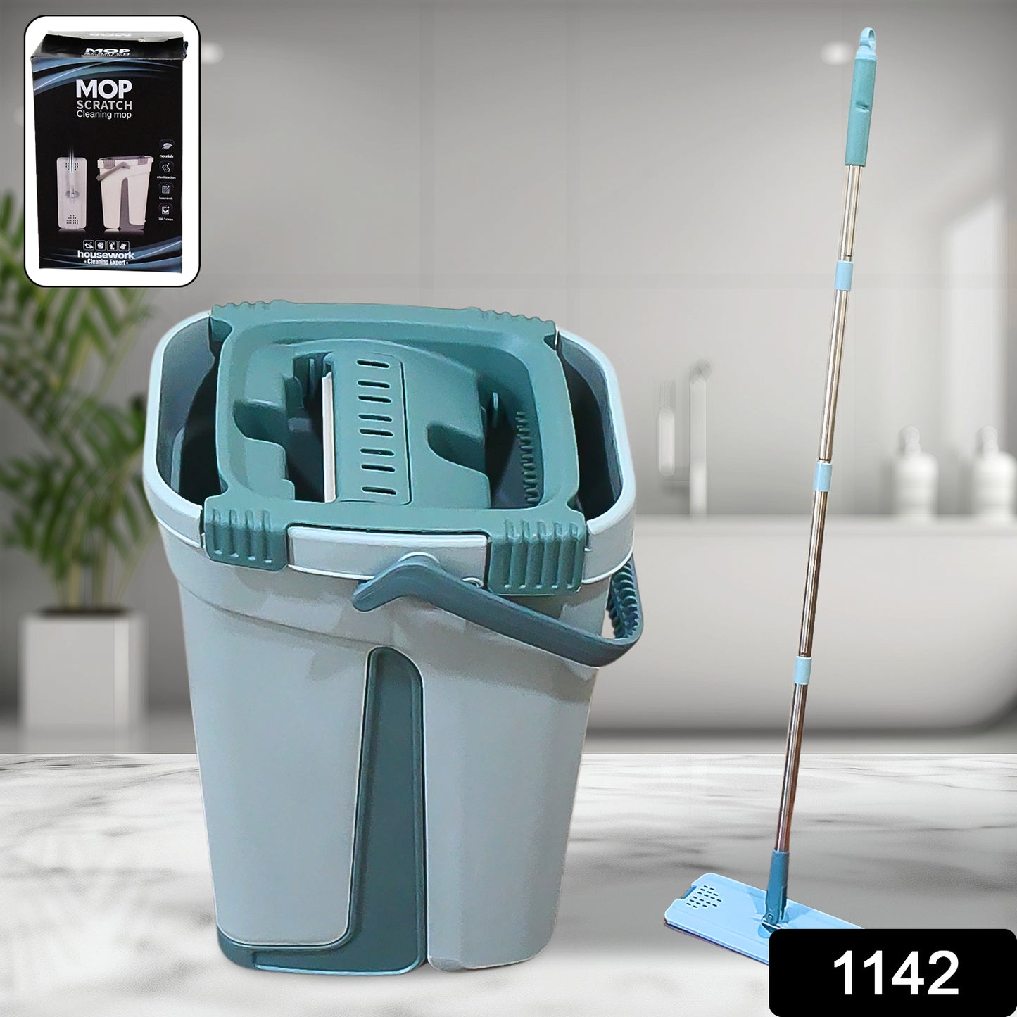 1142 Scratch Cleaning Mop With 2 In 1 Self Clean Wash Dry Hands Free Flat Mop - Springkart 