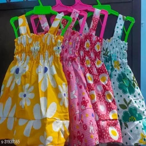 Girls Multicolor Cotton Frocks & Dresses Pack Of 4 - Springkart 