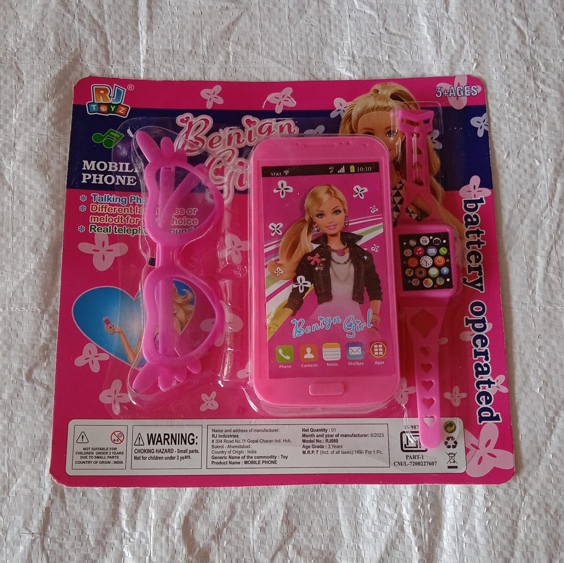 Barbiee Phone, Watch and Glasses Set for Girls, Beautiful Barbie Musical phone ABS Plastic Toy Battery Operated Barbie Glass | Musical Mobile Phone / Toddler / Toy Phone for Kids / Calling Toy Phone (3 Pcs Set, Battery Not Included) - Springkart 