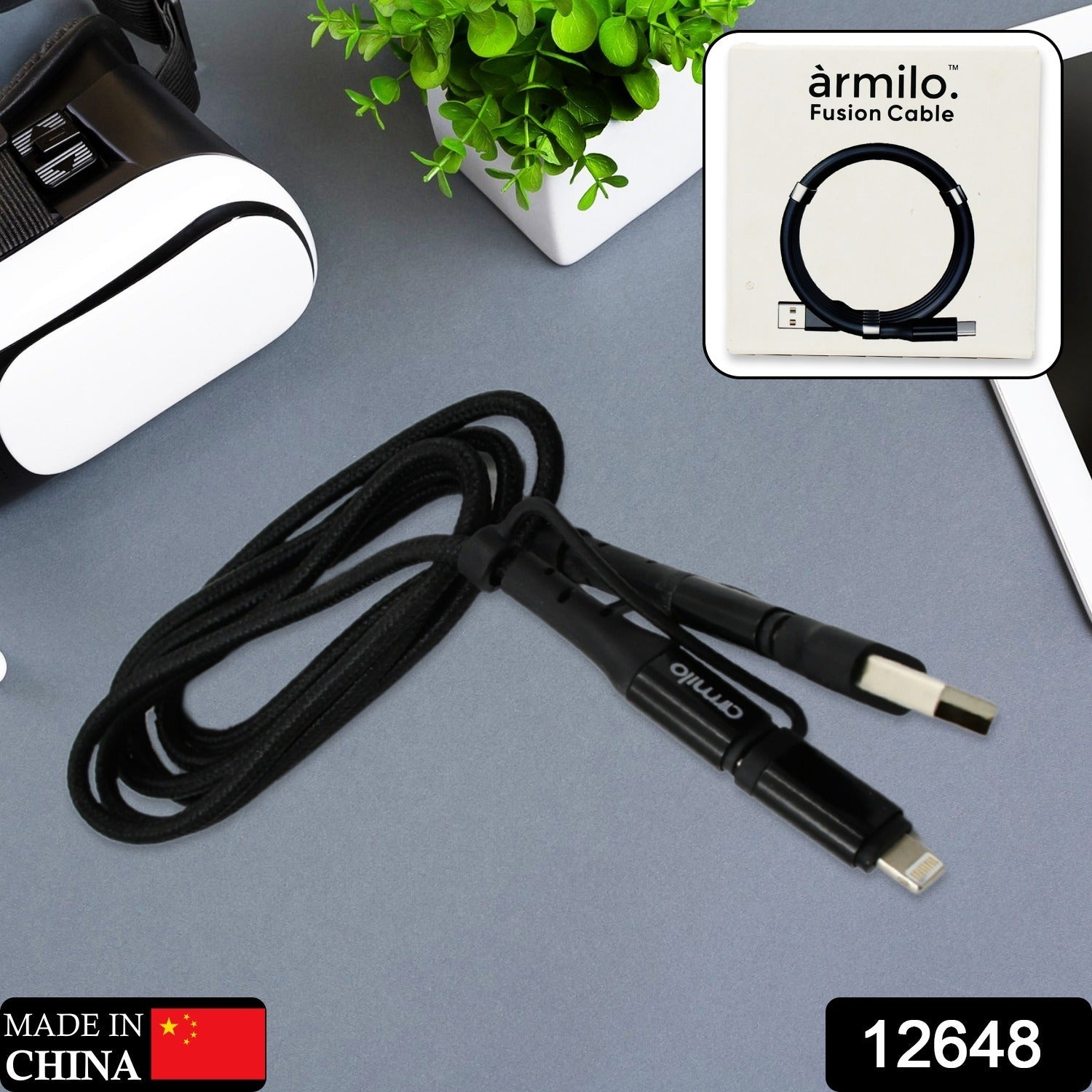 3 IN 1 Fast Charging Cable with Type C & iPhone Support, Compatible with all devices, Data Transmission, Unbreakable Braided, Tangle Free - Springkart 