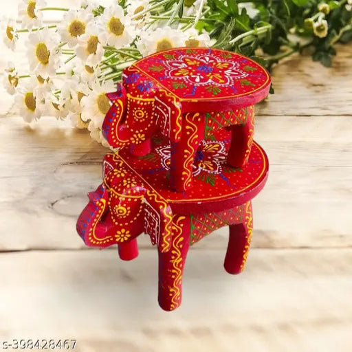 painted wooden elephant stool set - 2 PCS