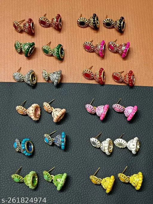 Combo of 12 Pair Colorful Small Jhumki Earrings