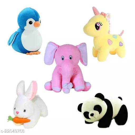 Unisex Stuffed Toys Combo for kids / 5 Toys / Elephant, Unicorn, Penguin, Rabbit and Panda - Springkart 