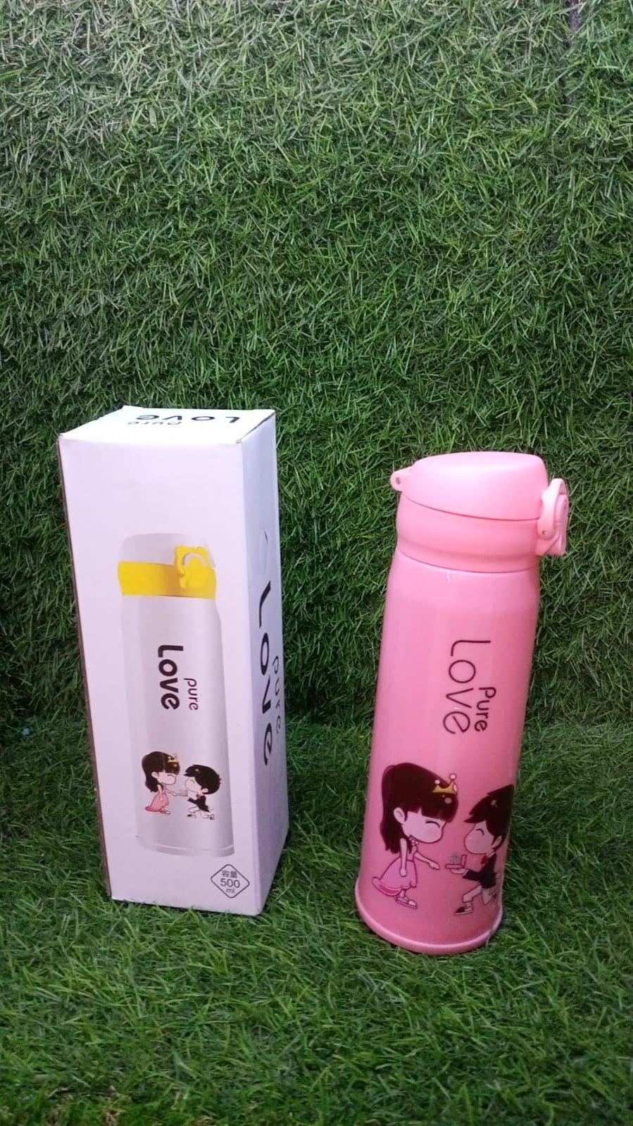 Pure Love outdoor sport water bottle 500ml leak proof BPA-free for travel cold and hot water glass water bottle with daily water intake for gym and children, Fridge, for Home, Office, School (MOQ :- 80 Pc) - Springkart 