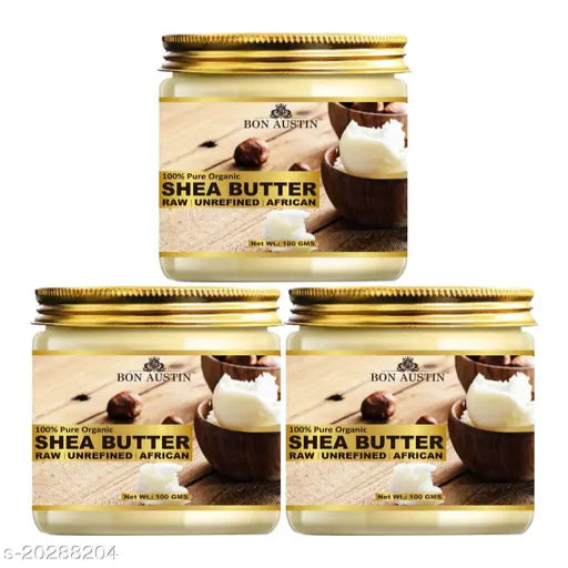 Bon Austin 100% Natural Shea Butter - RAW, UNREFINED & AFRICAN- For Moisturization of Body and Skin Combo Pack 3 Jars of 100 gms (300 gms) - Springkart 