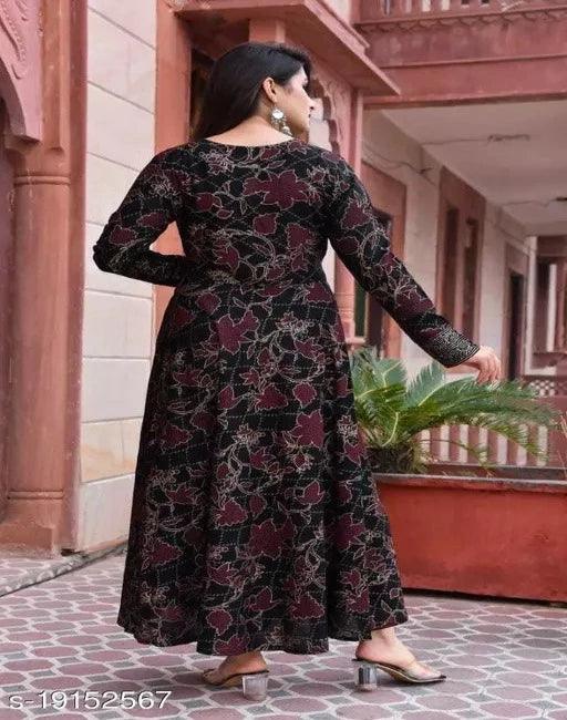 Stylish Floral Printed Anarkali Style Ankle Length Gown Kurti with Dori - Springkart 