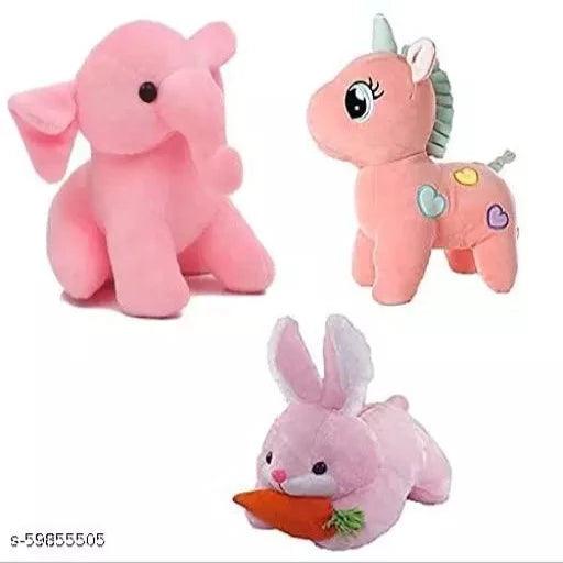 Gking Super Cute Soft toy combo of 3 Pink Elephant ,Unicorn ,Pink Rabbit for kids Birthday Gift - Springkart 