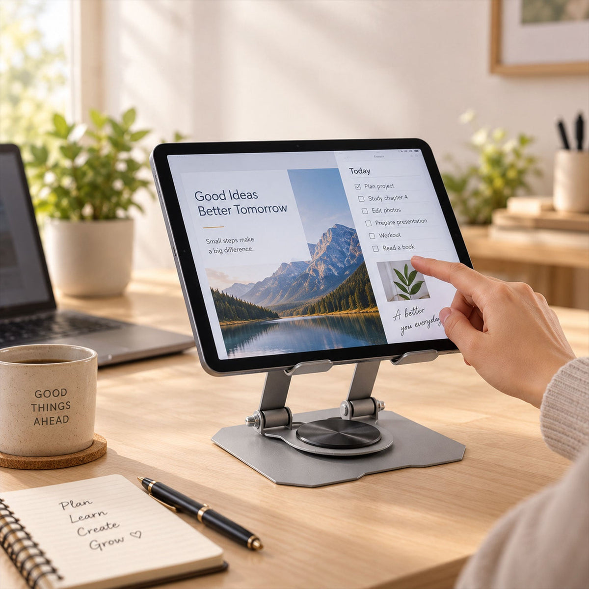 Foldable Metal Phone And Tablet Stand With Rotating Base (1 Pc)