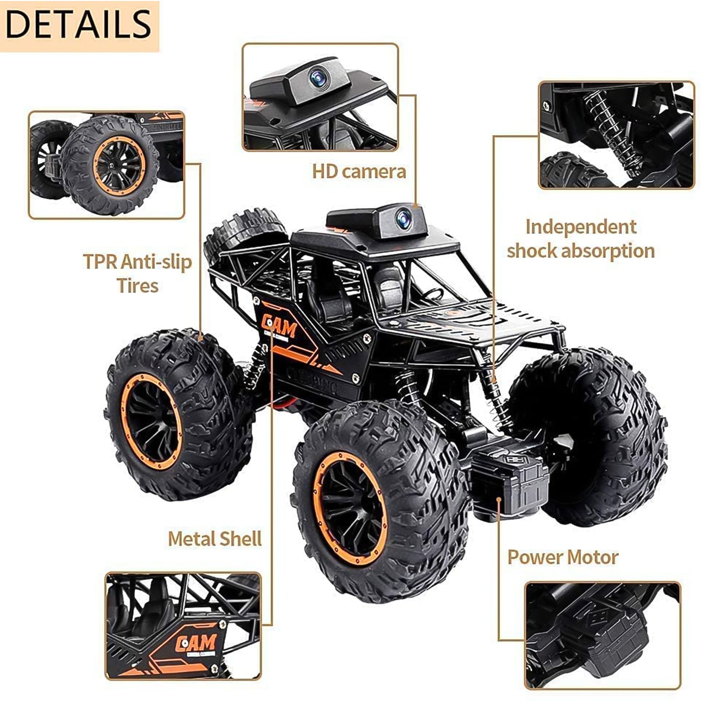 17901 Remote Control Car With Camera Off-road Remote Control Truck Monster Trucks For Boys 8-12 Birthday Gift For Kids Adults Gift For Boys And Girls Hd Camera Rock Crawler Monster Truck Toy - Springkart 