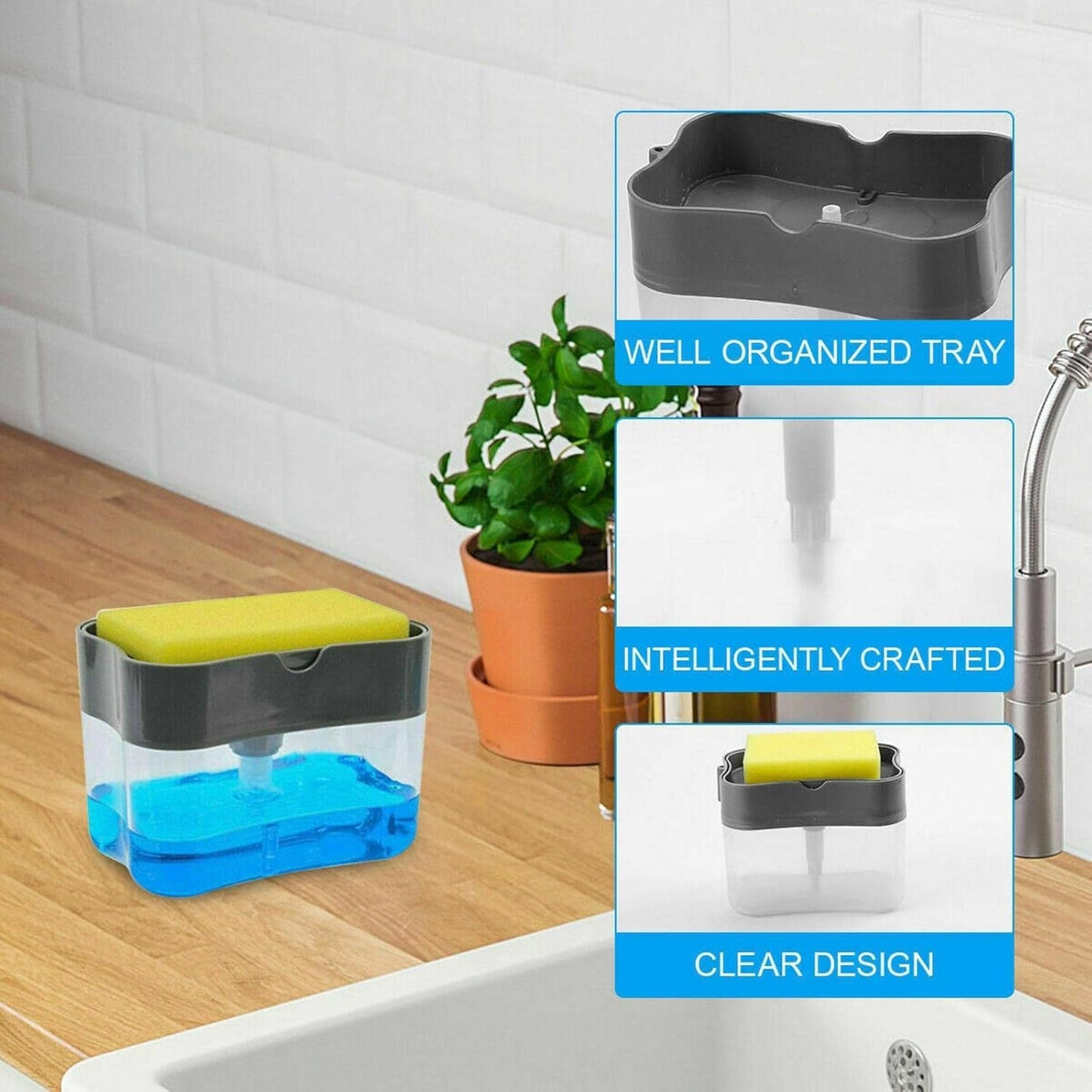 2 In 1 Soap Dispenser For Dishwasher Liquid Holder Liquid Dispenser Through Pump (1 Pc) - Springkart 