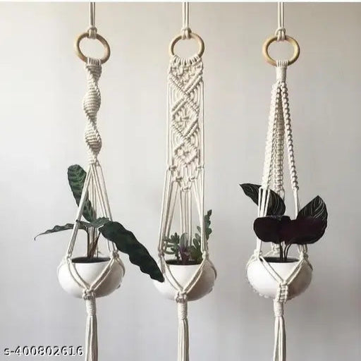 Cotton Macrame Ceiling Plant Hanger Indoor Outdoor Hanging Planter Basket, Flower Pots