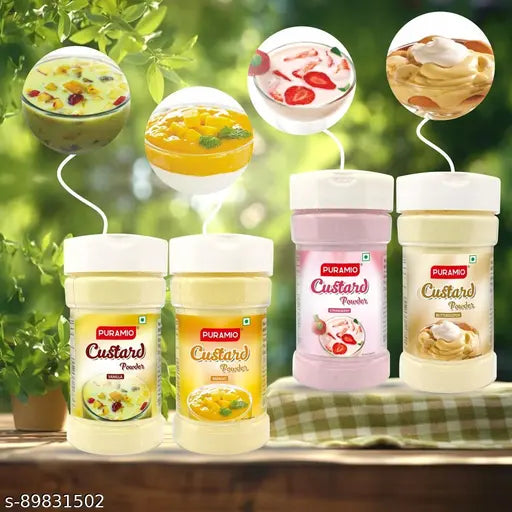 Puramio Custard Powder [Pack of 4]- Vanilla, Strawberry, Mango & Butterscotch, 100g Each