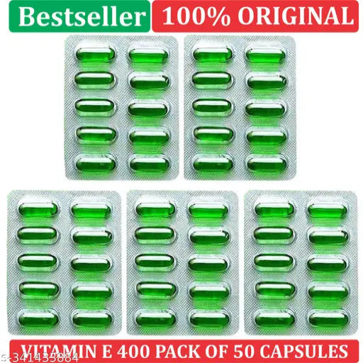 Vitamin E (Pack of 50 Capsules) for Face and Hair, Antioxidant Support and Immunity Booster, Controls Wrinkling