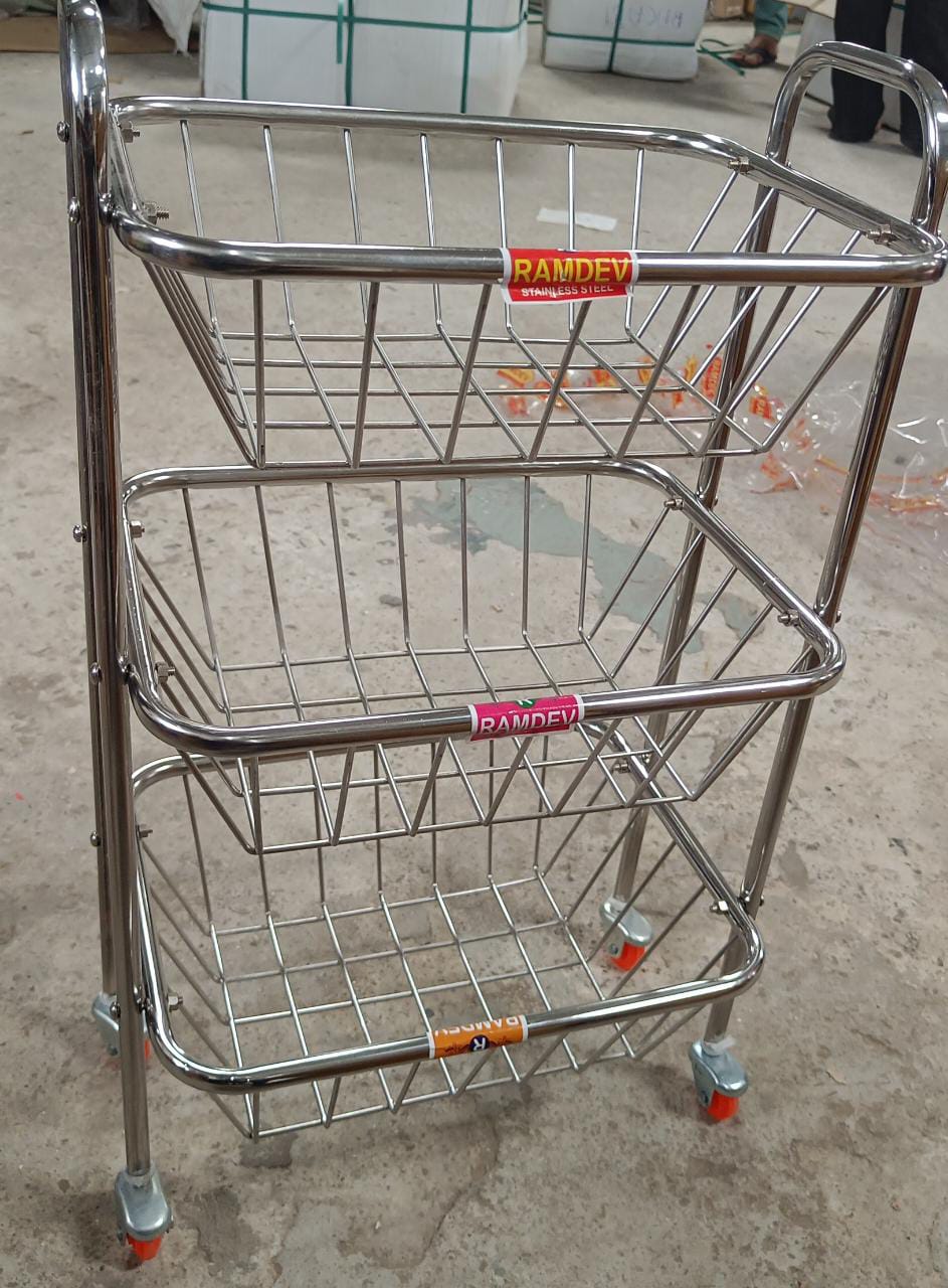Multipurpose 3 Layer Stainless Steel Fruit & Vegetable 4 Stand Kitchen Trolley | Fruit Basket | Vegetable Basket | Onion Potato Rack For Kitchen | Vegetable Stand For Kitchen - Springkart 