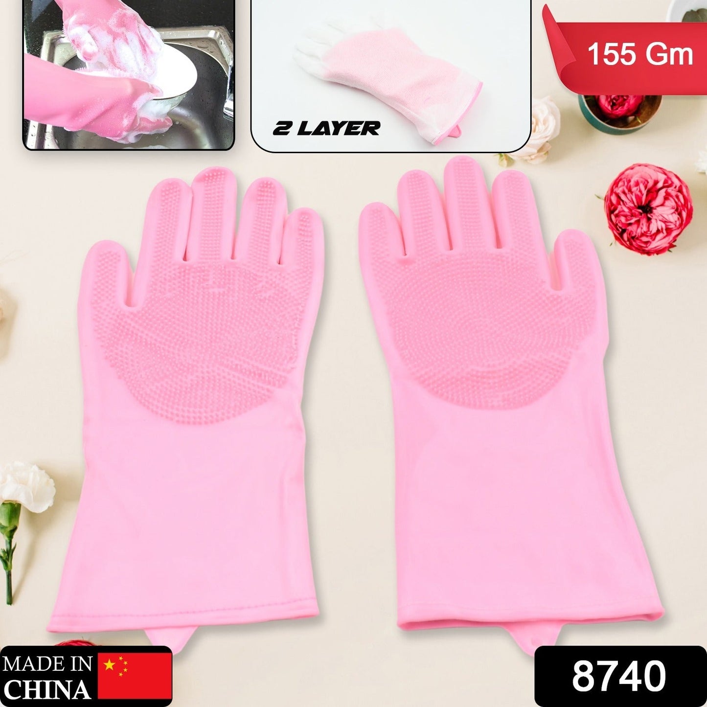 Dishwashing Gloves with Scrubber| Silicone Cleaning Reusable Scrub Gloves for Wash Dish Kitchen| Bathroom| Pet Grooming Wet and Dry Glove (1 Pair, 155Gm) - Springkart 