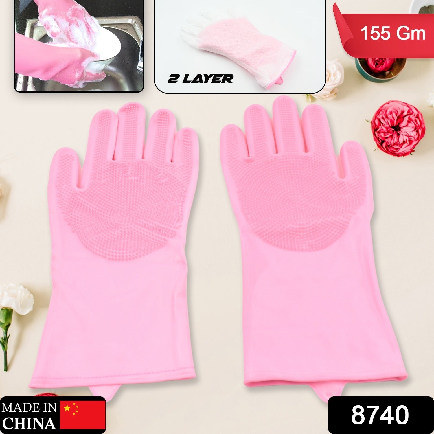 Dishwashing Gloves with Scrubber| Silicone Cleaning Reusable Scrub Gloves for Wash Dish Kitchen| Bathroom| Pet Grooming Wet and Dry Glove (1 Pair, 155Gm) - Springkart 