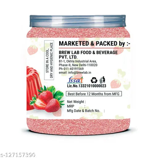 Brew Lab Jelly Crystals Mix Powder For Making Jelly - Strawberry Flavor | Easy To Make | Ready To Eat | No Gelatin - 250 Gm