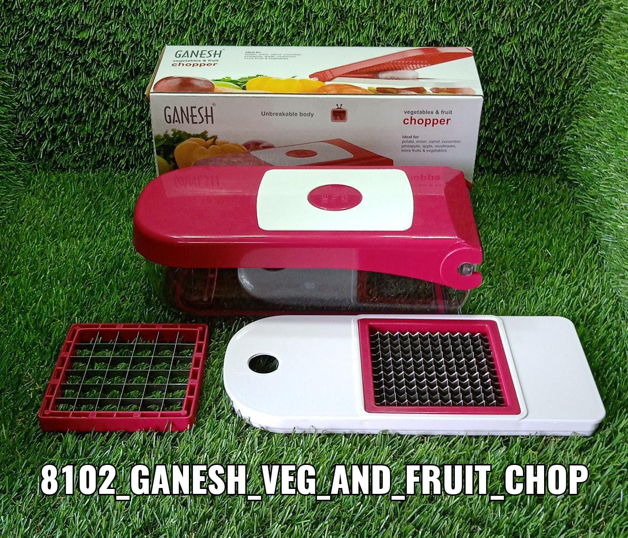 Ganesh Plastic Chopper Vegetable and Fruit Cutter, Red - Springkart 