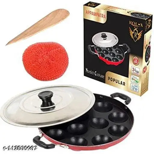 Appam Patra with Lid and Side Handle/ kulipaniyaram pan nonstick/ appe/panniyaram kadai/Paniyaram/Appam Pan/Appam Maker/appam kadai/idali Maker/idli Pan kadai/litti maker Paniarakkal with Lid Paniarakkal with Lid 0.5 L capacity 23 cm diameter (Aluminium,