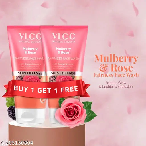 VLCC Mulberry & Rose Facewash - 2X 150 ml - Buy One Get One - Fairness & Cleansing