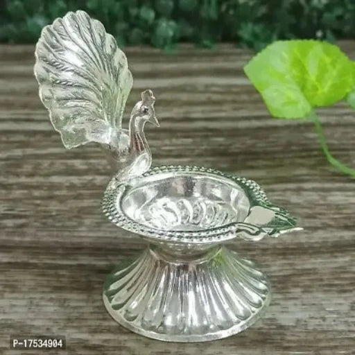 German Silver Beautiful Peacock With Feather Designing Decor Size : 4 Inches Weight : 50 Grams